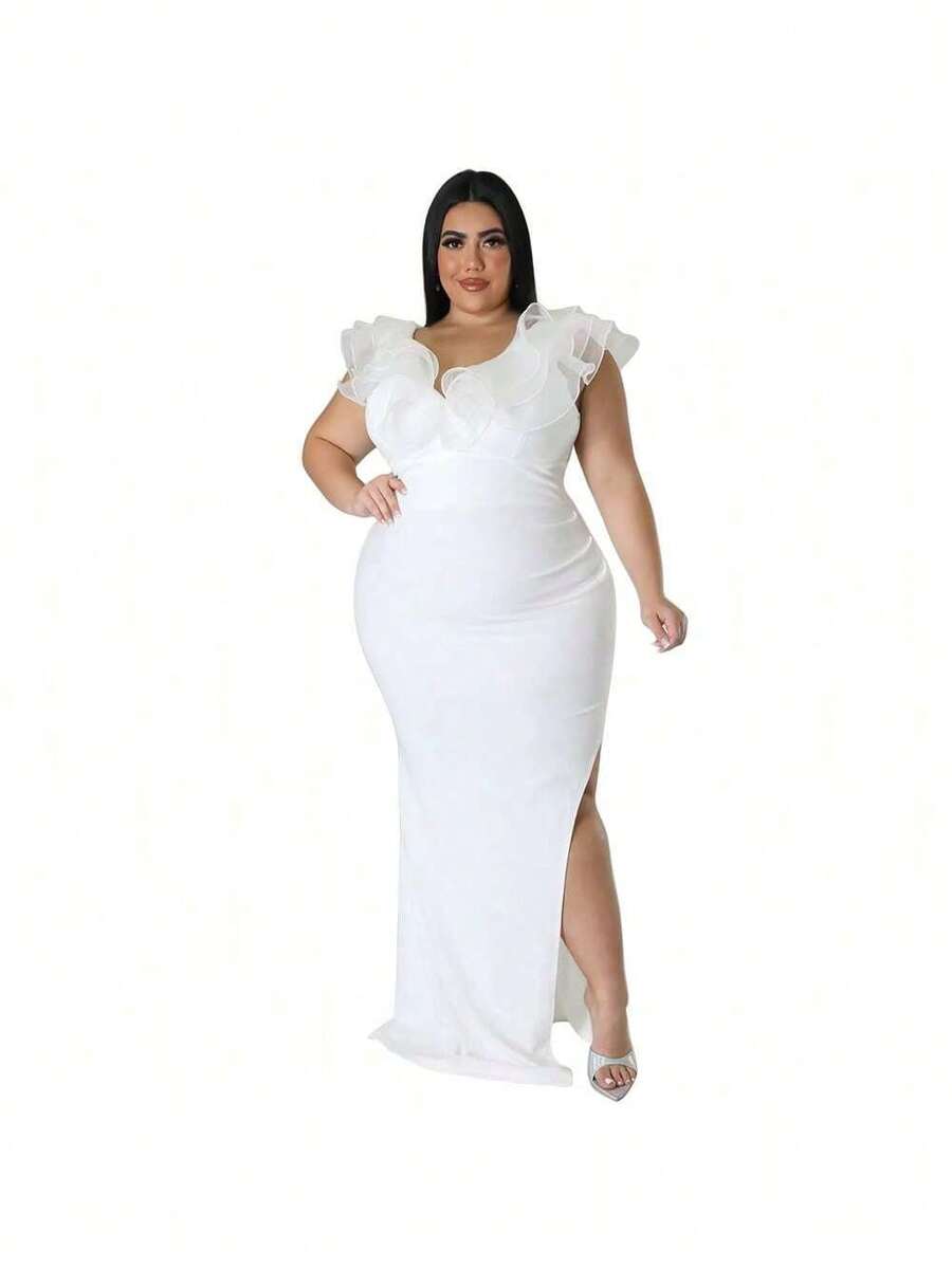 Vestido de fiesta ajustado de color sólido para mujer - Blanco - Ver 1