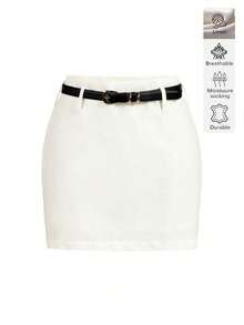 Floreya Damen Leinen A-Linien Rock, hochwertiger, lässiger, eleganter weißer vielseitiger Rock mit Gürtel für den Frühling - Weiss - Übersicht 2