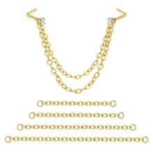 Bộ 5 chiếc khuyên mũi thanh lịch - Khuyên mũi hình chữ L kép bằng thép không gỉ 316L kèm dây xích 3.5-5cm, không gây dị ứng, dành cho nữ. Khuyên mũi hình hoa, trái tim, ngôi sao và hình tròn đính đá Cubic Zirconia, thích hợp đeo hàng ngày, dự tiệc hoặc lễ hội. - Khuyên mũi - Xem 7