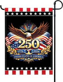 250th Anniversary American Flag 1776-2026, Embroidered Style Patriotic Garden Flag With Eagle & Liberty Bell, Double Sided Burlap Yard Flag For USA 250th Celebration - 樣式1 - 查看 2