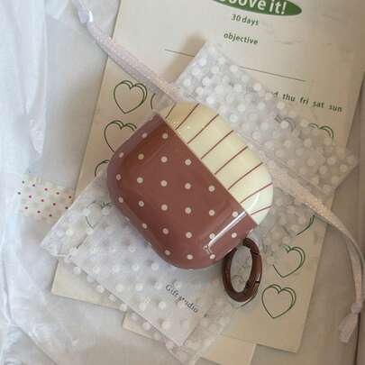 Minimalist Brown Base Polka Dot Striped Hanging Ring Earphone Case Suitable For AirPods Pro 3, New Pro 2, Cute Apple 4 Minimalist 3 Personalized 1/2 Generation Earphone Case For Women