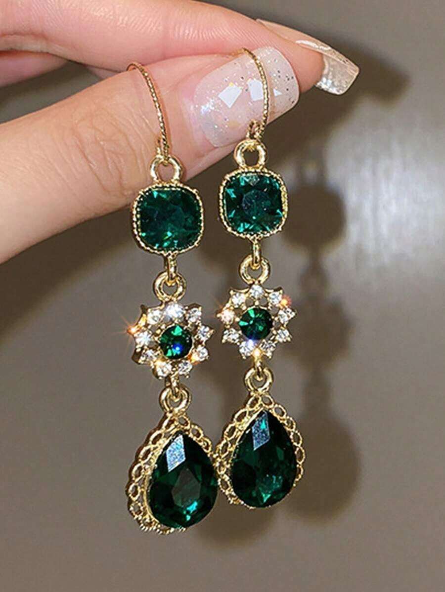 Rhinestone Decor Water Drop Earrings - A - Xem 1