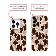 Cow Pattern 1pc TPU Material Elegant Brown Cow Print Bow Tie Full Print Phone Case Suitable For IPhone 17 Pro Max/17/16 Pro Max/15/13/12/11, S20 FE/A15/S24/A55, Note 11/Note 12/Note 13 Pro, Shock-Proof Soft Protective Cover - White - View 7
