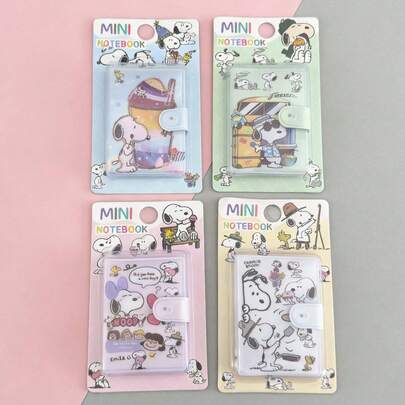  4 cuốn sổ tay mini Snoopy có nút bấm, kích thước bỏ túi, quà tặng văn phòng phẩm cho học sinh tiểu học