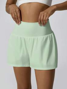 NcmRyu 1 chiếc quần short tập yoga nữ cạp cao có túi ẩn, lót trong. - màu xanh lá - Xem 9
