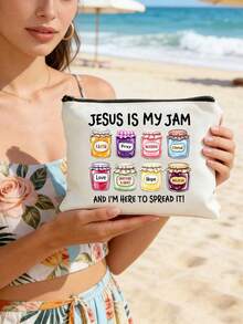 Túi đựng mỹ phẩm/đồ trang điểm hình Chúa Jesus hoạt hình, có khóa kéo, thời trang và dễ thương, túi du lịch nghỉ lễ, túi đựng mỹ phẩm bằng polyester có thể tái sử dụng, đựng son môi, phụ kiện điện thoại | Túi nhẹ có khóa kéo kín. - Nhiều màu - Xem 5