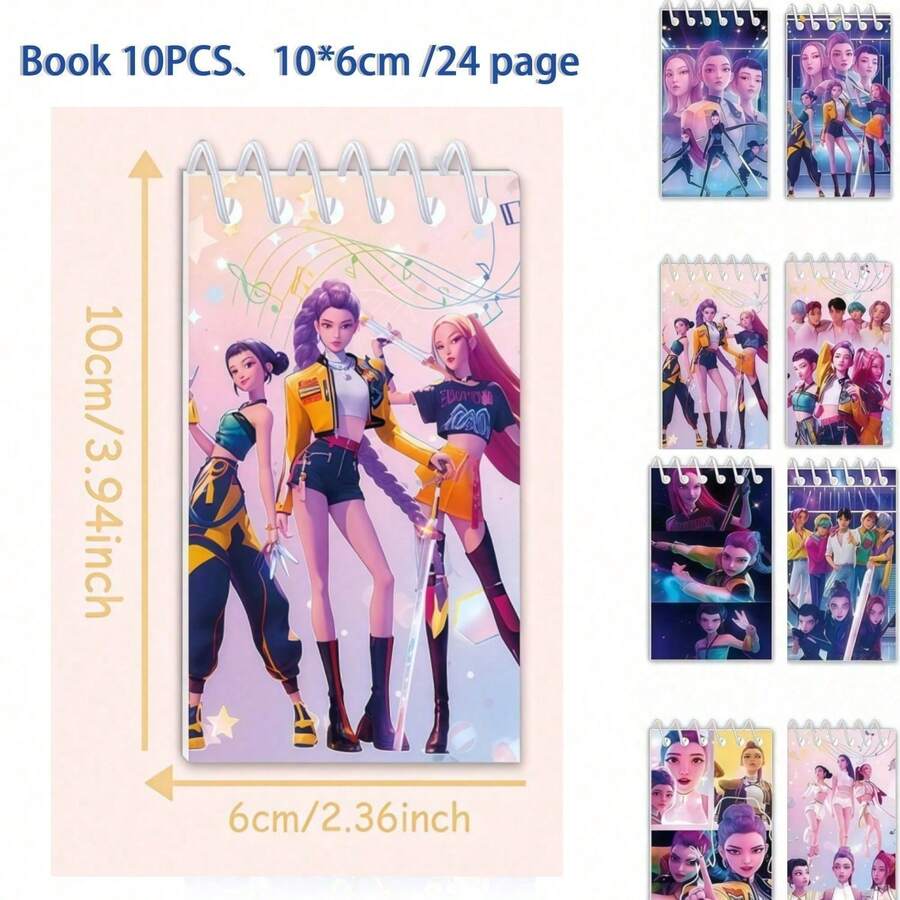 100 Sets New 10 Pcs/Set Cartoon Notebook K-Pop Cute Anime Character Pattern Portable Spiral Notebook 24 Pages, Children's Festival Gift - Multicolor - View 1