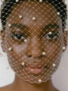 1pc Black & White Beaded Bird Cage Veil, Suitable For Bride Wedding, Ladies Party, Runway, Photo Shoot Headpiece, Christmas - White - View 9