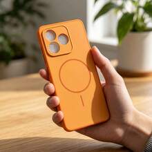 3-In-1 Honor X5C/X5C Plus Faux Magnetic Protective Case With Tempered Glass Screen Protector + Lens Protector | Full Protection Anti-Collision Frame | Scratch-Resistant Hard Back Cover | Durable Shock-Proof Phone Protective Case - Orange - View 5