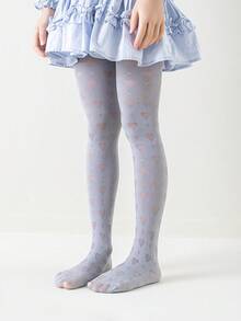 1pc Girls' Spring/Summer Patterned Heart Cartoon Stirrup Tights, Stretchy - Multicolor - View 4