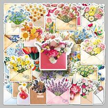 50 pegatinas de ramo de sobre, estilo creativo Ins con flores exquisitas, corazón de niña, pegatinas de cuenta de para libros, teléfonos móviles y papelería - Multicolor - Ver 3