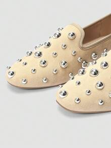 Nuevos mocasines de mujer de alta moda y cómodos de ADAMUMU, con tachuelas metálicas reflectantes, ligeros y adecuados para primavera, verano, otoño e invierno, elegantes y cómodos para uso diario y de fiesta - Albaricoque - Ver 7