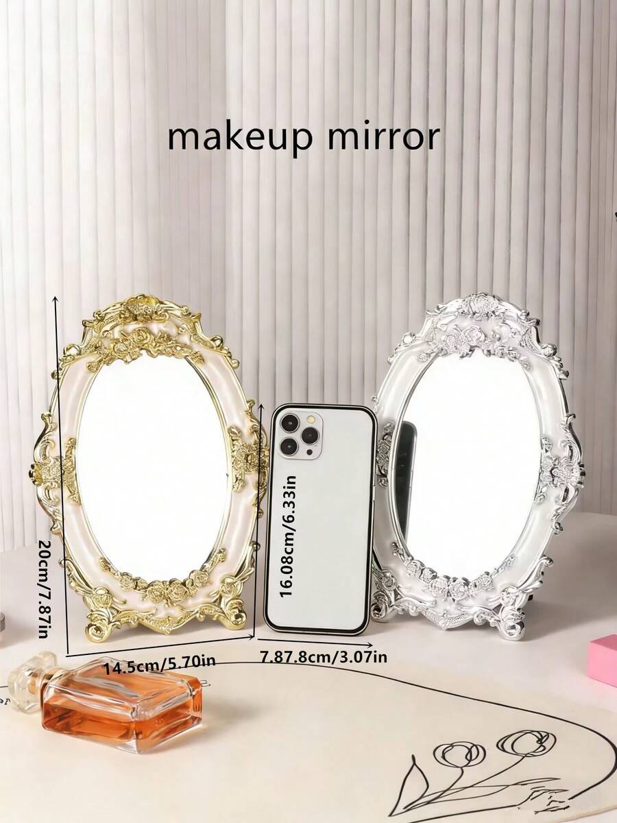 1 pieza Espejo de maquillaje personalizado estilo europeo, espejo de tocador, adecuado para habitación, dormitorio, tocador, también como regalo para familiares y amigos - Multicolor - Ver 1