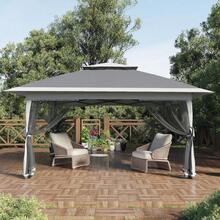 13 X 13FT Pop Up Instant Gazebo, Canopy Tent with Mosquito Netting, Foldable Canopy Shelter for Backyard, Parties, Camping and Commercial Use - GRIS - Ver 1
