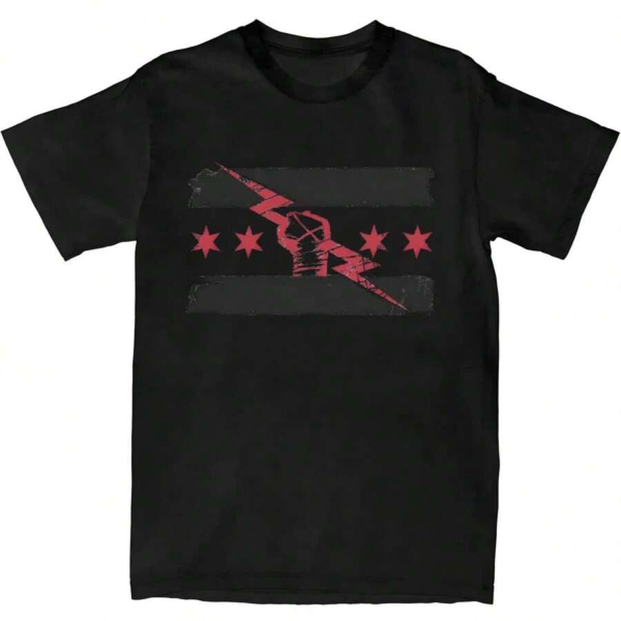 Herren-T-Shirt miT- CM Punk-Motiv (WWE-Wrestler), Punk-Stil, 100 % Baumwolle, Vintage-Merchandise, Kurzarm, Rundhalsausschnitt, Geschenkidee. - Schwarz - Übersicht 1