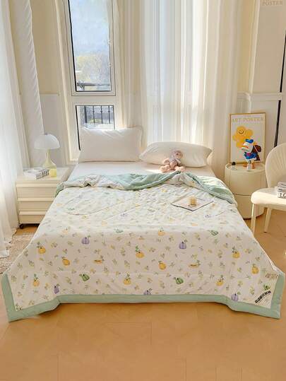 1pc Printed Summer Quilt, Air Conditioning Quilt, Thin Comforter. Skin-Friendly Fabric, Soft And Comfortable For Naked Sleeping, Breathable And Smooth, Suitable For Home Bedroom Decor, Wedding Supplies, Valentine's Day, Easter Gifts, Mother's Day Gifts, All Seasons