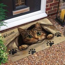 1pc Whimsical Cartoon Cat Door Mat - Non-Slip, Polyester Welcome Mat With Playful Feline Design, Ideal For Home Entrance, Bathroom, Laundry Room, Bathroom Mat | Playful Cat Design | Durable Mat, Cat Decor - (4) - View 2