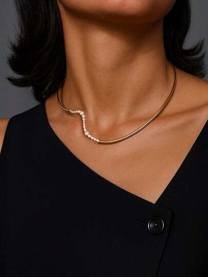 1 pièce Collier en cristal doré ondulé, collier mode unique, cadeau de bijoux ras-du-cou pour femmes