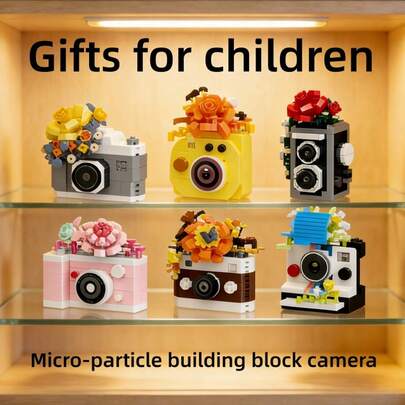 Câmera de Blocos de Montar com 6 Peças em Micropartículas, Brinquedo Retrô DIY para Aliviar o Estresse, Decoração de Mesa, Decoração Criativa para Casa, Essencial para Jovens Artistas, Gadget para Aliviar o Estresse no Escritório, Presente para Crianças Desenvolverem a Habilidade Manual, Presente Recomendado para o Dia dos Namorados, Páscoa, Halloween, Natal, Dia dos Pais, Dia das Mães, Primavera, Casamentos, Aniversários, Acompanha Caixa de Presente