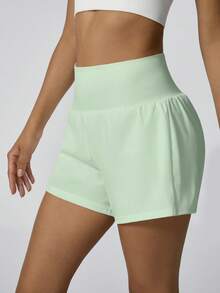 NcmRyu 1 chiếc quần short tập yoga nữ cạp cao có túi ẩn, lót trong. - màu xanh lá - Xem 8