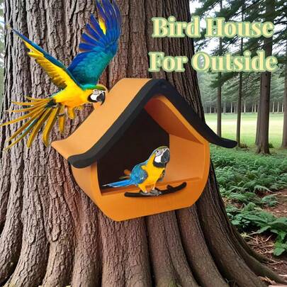 Nhà chim treo tường dành cho chim sẻ, chim hoàng yến, chim hồng tước - Lỗ vào rộng, hộp làm tổ chim trong nhà/ngoài trời, môi trường sống hoang dã ít cần bảo dưỡng, thiết kế nhà nhỏ xinh xắn, màu cam tươi mát, dễ lắp đặt, trang trí ban công sân vườn, chất lượng cao, bề mặt nhẵn mịn.