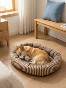 Oval Pet Bed, Oxford Striped, Warm And Washable, Suitable For Dogs And Cats All Year Round - Multicolor - View 1