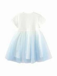Balabala Vestido de tul degradado de verano para niñas 2026, con detalles de perlas y lazos, malla suave y transpirable, estilo elegante de princesa - tinte azul - Ver 5