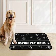 Personalized Custom Name Pet Feeding Mat, Waterproof Oil-Proof Anti-Slip Pad, Residue & Water Proof Floor Protection, Wear Resistant Durable Pet Bowl Mat For Dogs Cats, Home Pet Supplies - Black - View 3