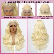 Perruque frontale en dentelle transparente HD à vague corporelle de 200% de densité avec cheveux bébé - Couleur blonde #613 Pré-épilée Pré-décolorée Sans compétences Perruque à vague lâche à raie médiane - Pré-tirage Pré-repassage Perruque frontale en dentelle à vague lâche sans colle - Perruque frontale en cheveux vierges brésiliens pré-coupée à raie médiane - Facile à porter Look naturel et confortable Perruque frontale en cheveux humains sans colle Tissages pour utilisation quotidienne des femmes Cheveux mélangés - S/613 - Voir 3