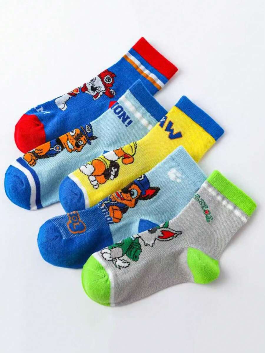 Paw Patrol 1/5/10双装 汪汪队立大功儿童春夏网眼薄款卡通透气中筒袜,尺码2-14岁 - 彩色 - 查看 1