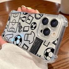 1pc New Minimalist Football Pattern Anti-Fall Painted Transparent TPU Protective Case Compatible With Apple Series, Series, 17, 16 Plus, 16 Pro Max, 16 Pro/11, 15 Pro Max, 14 Pro Max, Galaxy, SAM, C15, Hot30i, Note 14 - Clear - View 5