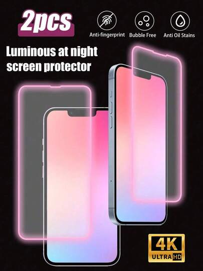 [2pcs] Glow-In-The-Dark Screen Protector, Easy To Find Phone At Night, Personalized Design, Eye-Protecting, Ultra-Clear, Fit All Protective Cases, Anti-Scratch, Anti-Shock, Full Coverage, Easy Installation, Compatible With IPhone X/XR/11/12/13/13mini/13pro/13promax/14/14plus/14promax/15/15plus/15pro/15promax/16/16plus/16pro/16promax/17/17 Air/17 Pro/17 Pro Max