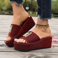 Women's Solid Color Beach Flat Sandals, Pure Metal, Suitable For Beach And Home, Spring/Autumn - Red - View 1