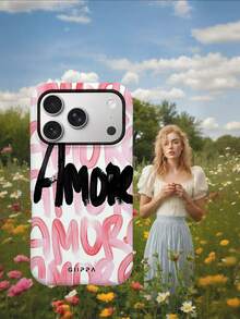 1件藝術感「Amore」設計手機殼，適用於Phone 17 Pro Max，相容Phone 16 Pro Max、15 Pro Max、14 Pro Max，韓系高端時尚趣味手機殼，相容11/12/13/14/15/16 Pro Max Plus，優雅設計男女皆宜，送女友的完美禮物 - 紅色 - 查看 6