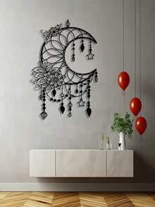 Elegant Gothic Crescent Moon And Floral Metal Wall Decor - Exquisite Design With Beads And Stars | Perfect For Home, Office, Cafe Decoration | Easy To Hang Handmade Decorative Piece Suitable For Living Room, Bedroom, Patio, Kitchen, Garden | Ideal Housewarming Or Birthday Gift - Black - View 6