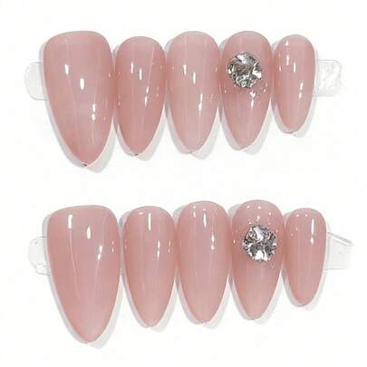 nailrosy 10pcs White Bow & Heart Pearl Decor Almond French Tip Nail Stickers | Short Oval Reusable Fake Nails | Elegant Minimalist Handmade Acrylic Nail Set | Wedding Nails | Cute Nails | Gift For Her, Essential Nails, Daily Nails, Rhinestone