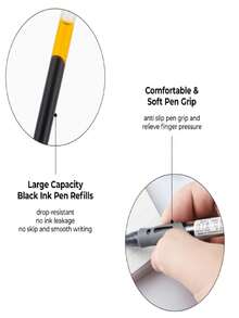 [1/3/5/6/12 Chiếc] Bút bi mực đen, đầu bút gel 0.5mm, viết trơn tru, có thể thu gọn, dung tích lớn, mực khô nhanh, thích hợp cho học sinh, nhật ký, nam và nữ. - Nhiều màu - Xem 6