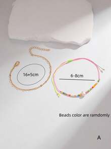 2pcs Minimalist Handmade Pearl Chain Bracelets Set, Suitable For Women's Daily And Vacation Wear, Bohemian Style Accessories - Multicolor - View 7