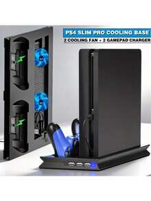 Base de carga vertical con base de carga para 2 controles, alimentada por USB y con hub USB de 3 puertos compatible con Slim/Pro - Ver 2