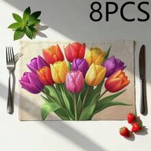 Set de 1/2/4/6/8 piezas de individuales con estampado digital de flores en estilo campestre, tamaño 30*45cm, adecuado para uso diario, festivales, fiestas, cumpleaños, bodas, cenas y decoración de cocina/comedor - Multicolor - Ver 15