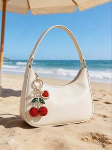 1pc Elegant Cherry Keychain With Rhinestone & Green Gemstone Accents – Golden-Tone Chain Bag Charm | Sparkling Cherry Pendant, Fashion Key Ring, Cute Fruit Keychain, Shiny Bag Decoration, Detailed Craftsmanship | Perfect Accessory For Women & Girls, Ideal For Handbags, Backpacks, Wallets, Car Keys | Great Gift For Valentine's Day, Mother's Day, Birthday, Party, Wedding, Graduation, Christmas & Everyday Use - Multicolor - View 2