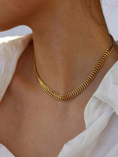 1pc 18K Gold Plated Stainless Steel Cuban Link Chain Necklace, Minimalist Hip-Hop Style, Unisex