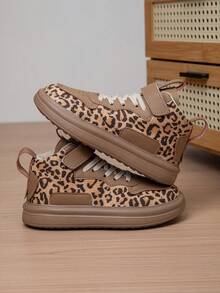 Kids Mid‑Top Chunky Sneakers, Geometric Pattern Breathable Lightweight Casual Shoes, & Preppy Style For Boys & Girls - Brown - View 7