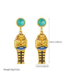 1套镀金复古滴油法老肖像吊坠十字架双层不锈钢套装女士珠宝项链耳环 - 人像 - 查看 9