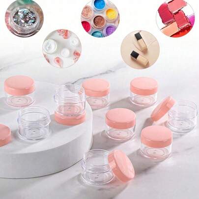 3cm/1.18in Height 1.65cm/0.65in Transparent Cosmetic Sample Bottles, 20/10/5/1pcs Per Pack, 50 Packs Total (Including Spoon), 5g Plastic Containers, Multiple Colors Available, Suitable For Creams, Lotions, Lipsticks, Eyeshadows, Nail Polish, Jewelry, Compact & Portable, Reusable, Travel Essential (Pink, White, Black)
