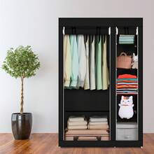 67" Portable Clothes Closet Wardrobe With Non-Woven Fabric And Hanging Rod Quick And Easy To Assemble Black - Black - View 1