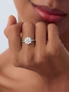 1ct-2ct-3ct Anillo redondo brillante, Anillo de compromiso, Anillo de boda, Anillo de promesa de plata de ley 925 para mujer, Anillo de eternidad, Regalo de joyería exquisita - Plateado - Ver 8