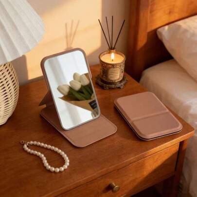 1 chiếc gương trang điểm gấp gọn, gương cầm tay di động, gương trang điểm cho nữ, thích hợp để trên bàn học trong ký túc xá.