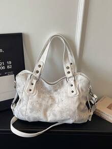Retro Minimalist Large Capacity Fashion Student/Work Commute Tote Bag - Beige - View 3