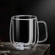 OBOVAY Minimalist Lightweight Transparent Heat-Resistant Double-Layer Glass Coffee Cup, Made Of Clear Glass Material With Portable Handle, Suitable For Cappuccino, Iced Beer, Juice, Latte, Tea And Other Hot/Cold Beverages, Perfect Mother's Day Gift. Random Style Shipped. - Transparent - View 9